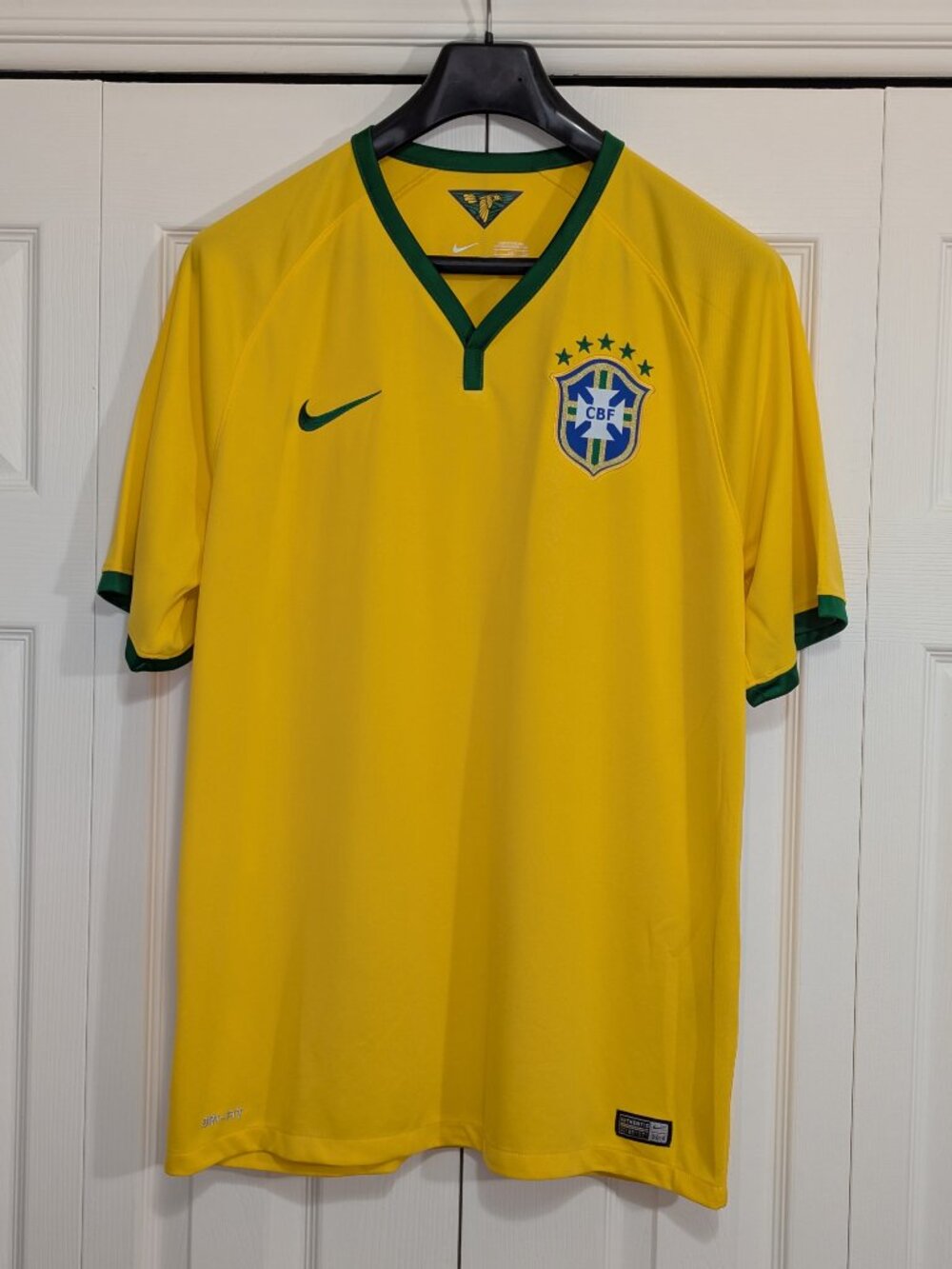 Nike Brazil Men's Yellow and Green Soccer Jersey